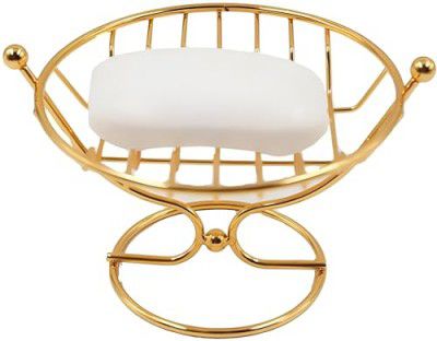 JIALTO Soap Dish Holder, Round Shape Golden Stainless Steel Sponge Soap Storage Holder for Shower, Self-draining Gold Soap Tray for Bathroom and Kitchen Sink, Hotel, Toiletries Accessories Organizer