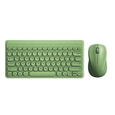 JieruiDeng Compact Keyboard Mousecombo,79-Key Retro Mini Cute Computer Keyboard 2.4G USB Wireless And Silent Mice Set For Laptop Desktop PC iPad (Green)