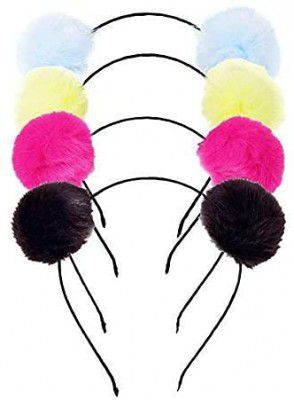 Jimit Pom Pom Ball Multicolour Fabric Hair Hoop Cat Ear Headband for Girls 2 Pcs