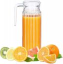 JINELZA 1100ml Glass Lining Water Jug with Plastic Lid & Handle Transparent Beverage Carafe...