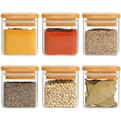 Jinelza Airtight clear glass storage canister (220ML SQUARE JAR, 6 PCS)