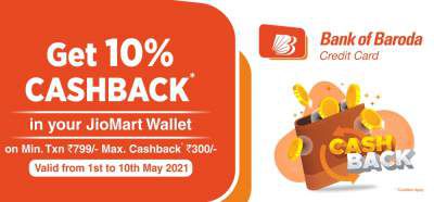 Jiomart Bank Of Baroda Credit card Offer: 10% Cashback in Jiomart Wallet