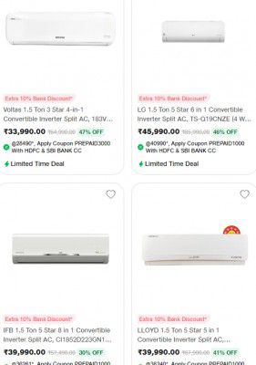 Jiomart: Diwali Crazy Deals, Voltas 1.5 Ton 3S Air conditioner @ 28490