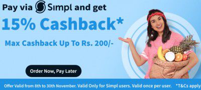 Jiomart get 15% cashback upto 200 via Simpl