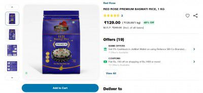 JioMart : Red Rose Premium Basmati Rice, 1 KG