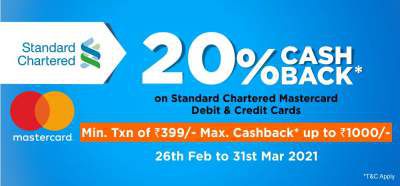 Jiomart Standard Chartered Offer: 20% Cashback