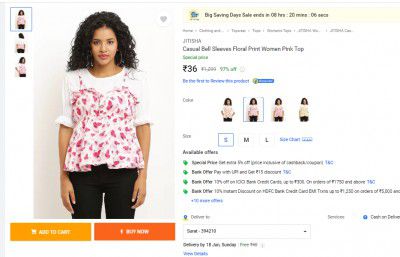 JITISHA  Casual Bell Sleeves Floral Print Women Pink Top