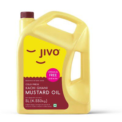 Jivo Premium Cold Pressed Kachi Ghani Pure Mustard Oil, 5 Litre | Healthy Cooking Oil for Daily use
