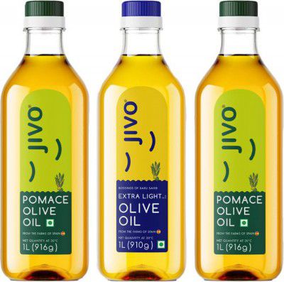 JIVO Extra Light 1L+Pomace 1L+Pomace 1L (pack of 3) 3L Olive Oil Plastic Bottle  (3 x 1 L)