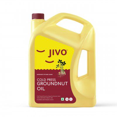 Jivo Groundnut Oil 5 Litre | Cold Pressed, Unrefined Peanut Oil for Cooking | Vitamin A & D Fortified, Chemical-Free Ground Nut Oil