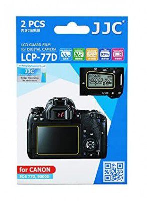 JJC LCP-77D 2Kits PET Ultra Hard Polycarbonate LCD Guard Film Display Screen Protector for Canon EOS 77D 9000D Camera, Includes Shoulder Screen/Sub-Screen Protector…