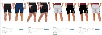 jocker Men's Shorts Pack of 2 @ ₹193