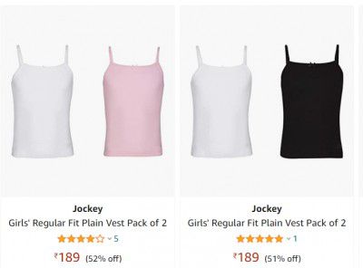 Jockey Girls' Regular Fit Plain Vest Pack of 2 at Minimum 50% off