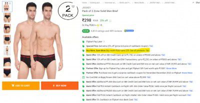 Jockey Men: Buy Worth ₹300 & Get an extra 25% Discount on Already discounted Products