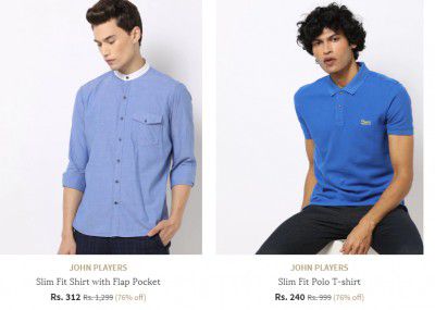 JOHN PLAYERS Men's Shirt Min 76% Off
