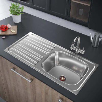Johnson Nexa SS304 Single Bowl Kitchen Sink with Drain Board | 37"x 18"x 8" | 10 Years Warranty