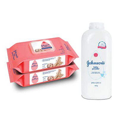 Johnson & Johnson Baby Skincare Wipes With Lid, 144's +Johnson's Baby Powder - 400G