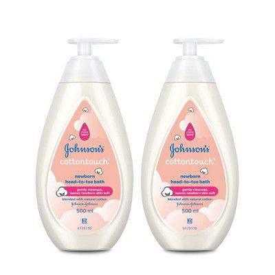 Johnsons Cotton Touch Newborn Baby Head-to-Toe Bath, 500ml with No More Tears Formula (Pack of 2)