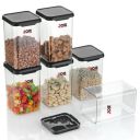 Joie Air Tight Square Plastic Containers Set for Kitchen Storage-1100ml-Pack Of 6, Organizer Items, Containers for Airtight, Square Set for Kitchen Storage, Unbreakable & Air-Tight Design, Black...