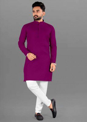 Jolly Creation  Men Solid Cotton Blend Straight Kurta 