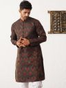 Jompers Ethnic Motifs Printed Mandarin Collar Silk & Cotton Straight Kurta...