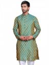 Jompers Men Green Jacquard Woven Design Kurtas....