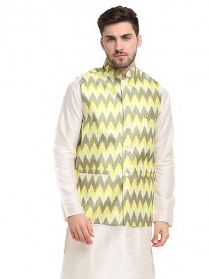 Jompers Men's Ikat Printed Nehru Jacket.