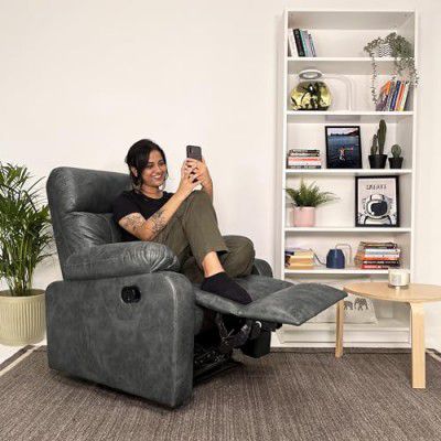 JORDYBLUE Single Seater Manual Recliner Sofa | Solid Wood | 1 Year Warranty | Recliner for Living Room Bedroom & Home Office (Wayde, Suede Fabric) (Grey)