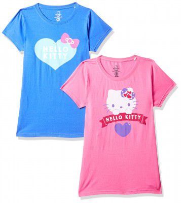 Joshua Tree Girls Hello Kitty Regular fit T-Shirt (Pack of 2)