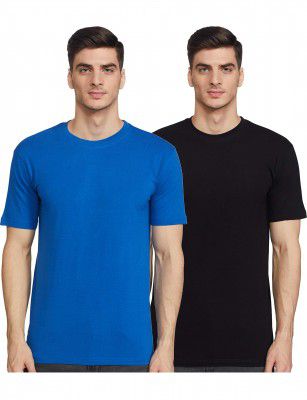 Joshua Tree Mens Plain Regular fit T-Shirt (BRB-05_Black and Royal Blue M)