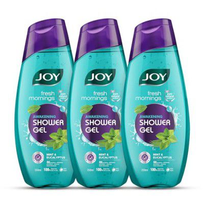Joy Cooling Mint Shower Gel Body Wash Value Combo Pack (250ml x 3) | Peppermint Skin Cooling & Eucalyptus Deep Cleansing 
