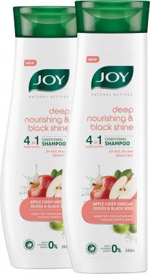 Joy Natural Actives Deep Nourishing & Black Shine 4 in 1 Multi Action Conditioning Shampoo |(Pack of 2 X 340ml)