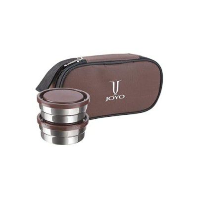 JOYO Executive Lunch Pack with Zipper Pouch, 2 Round Containers, 280 ml Each, Brown Easy to Carry | Leak Proof