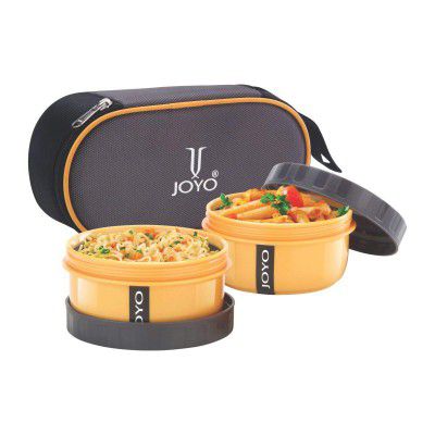 JOYO PLASTICS Vista Containers 2 Pcs Set with Pouch- Mango - Yellow (350 ml x 2), Standard (AMZ-SSVIS-5134-72)