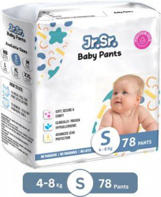 Jr. Sr. Baby Diaper Pants with Advanced Leak Protection | Soft & Comfortable | Pack of 1 - S  (78 Pieces)