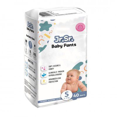 Jr. Sr. Baby Diaper Pants with Advanced Leak Protection | Soft & Comfortable | 4-8 Kg | Pack of 1 - S (40 Pieces)