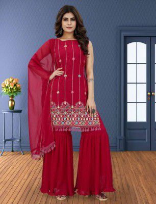 JR TRENDS  RUBY SHARARA Embroidered Kurta, Sharara & Dupatta Set