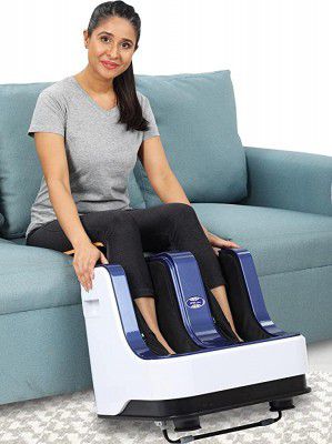 JSB HF04 Leg Foot Massager Machine for Pain Relief at Home with Roller, Kneading, Vibration & Heat (AC) (White-Blue)