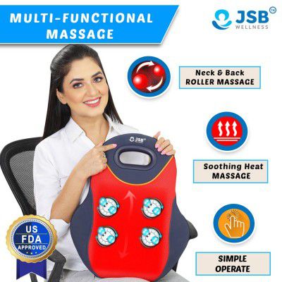 JSB HF74 Back Massager for Chair Wireless Rechargeable with Kneading & Heat (Red Blue)