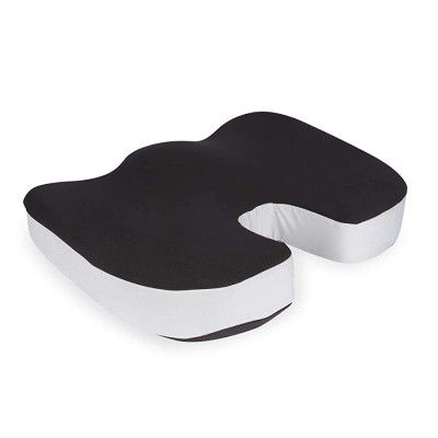 JSB MF001 Contoured Coccyx Support Cushion with Memory Foam for Sitting Comfort and Tailbone Pain Relief (Grey-Black)
