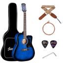 JUAREZ 104.14 cm (41") Acoustic Guitar Cutaway with Dual Action Truss Rod, Rosewood Fretboard and Bridge, Padded Cotton Bag, Cotton Strap, 2 Picks, Extra String Set, Blue Sunburst...