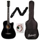 Juarez Lindenwood Acoustic Guitar, 38 Inches Curved Body Cutaway, 38CUR With Bag, Strings, Pick And Strap (Black)...
