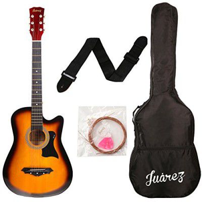 Juarez Lindenwood Acoustic Guitar Kit, 38 Inches Cutaway, 38C With Bag, Strings, Pick And Strap, 3TS Sunburst