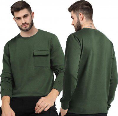 JUARI BE A GENTLEMAN Fullsleeve T-Shirt for Men | Made with Eco-Friendly Recycled Cotton Fabric | Stylish Forest Green Design with Front Pocket Detail