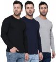 JUARI BE A GENTLEMAN Men's Full Sleeve Round Neck Cotton T-Shirts, Pack of 3 (Black, Navy, Grey)...