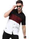 JUARI BE A GENTLEMAN Men's Tri-Color Cotton Casual Shirt - Black, Maroon, and White Block Design...