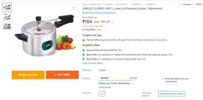 JUBILEE CLASSIC-1.00 1 L Inner Lid Pressure Cooker  (Aluminium)