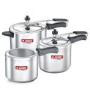 Judge By Prestige Deluxe Inner Lid Aluminium Combi Pack-5 L, 3 L, 2 L Induction Bottom Pressure Cooker|2 Lids for 3 cookers|Silver...
