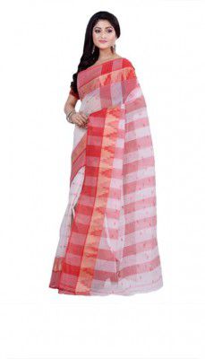 juhi sare center Woven Tant Cotton Blend Saree  (White)