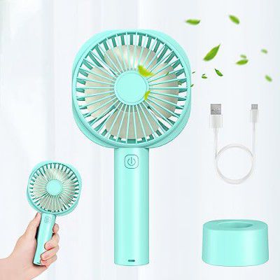 Jumkeet Mini Handheld Portable Fan Desk Fan USB Rechargeable Battery 2600 mAh, Personal Fan (Blue)